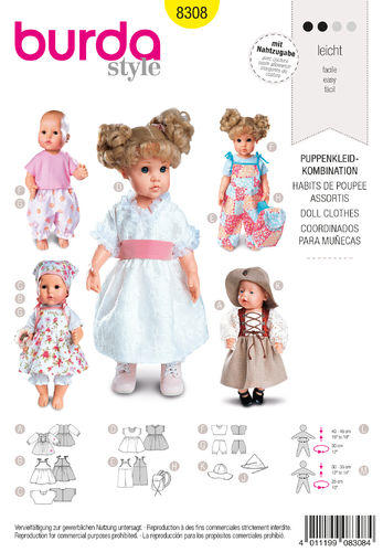 Schnittmuster Nr. 8308 Puppenkleider und Accessoires, 10 Modelle