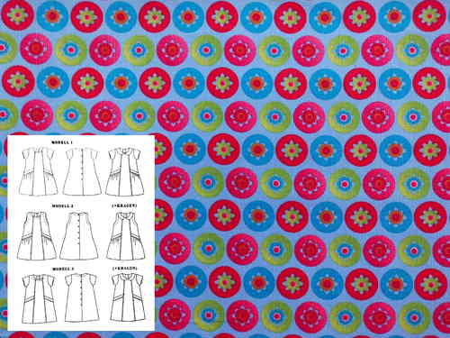 Nähpaket für Kleid Nina, Feincord hellblau mit Kreisen