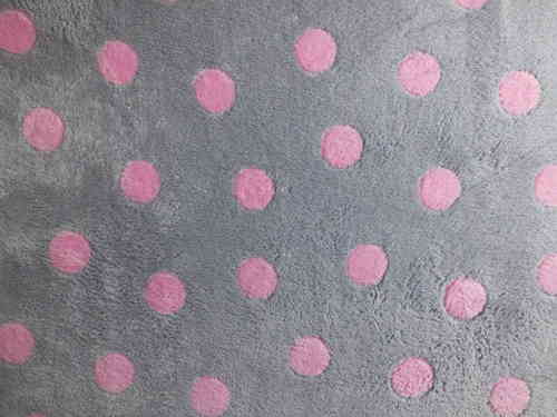 Wellness-Fleecestoff grau mit rosa Tupfen